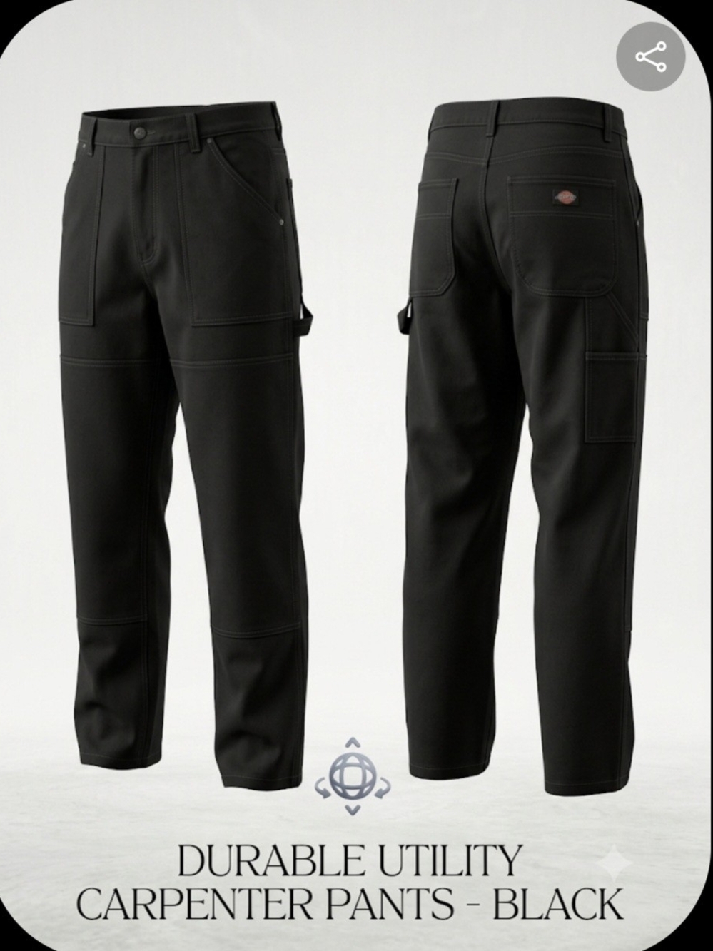 Black Utility Carpenter Pants for Men- 36x30